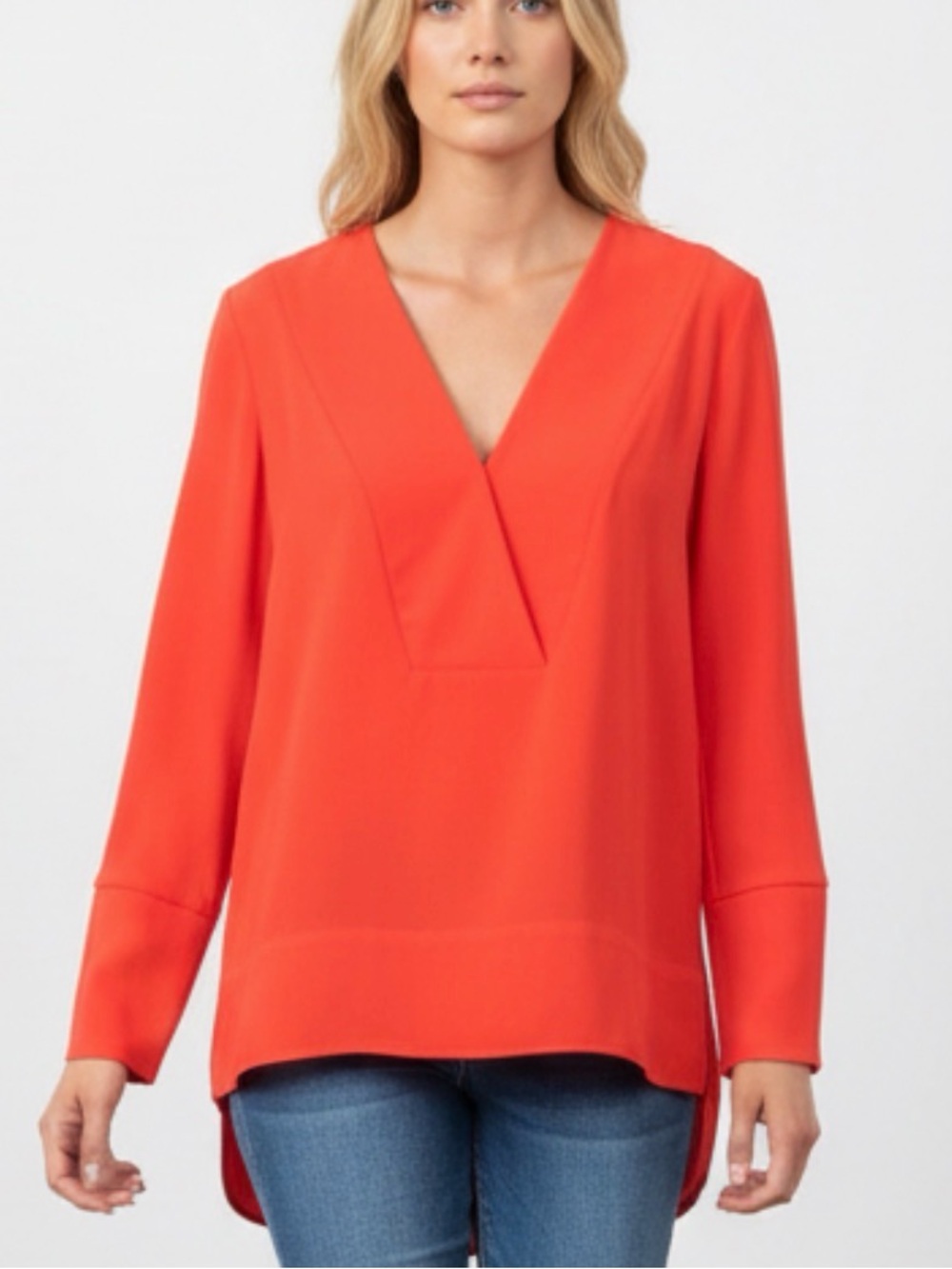 French Connection Red V-Neck Tunic blouse, womans medium blouse